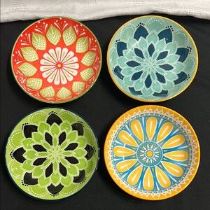 Pristine Mediterranean Style Small Ceramic Snack/Nuts/Dip Bowls x 4